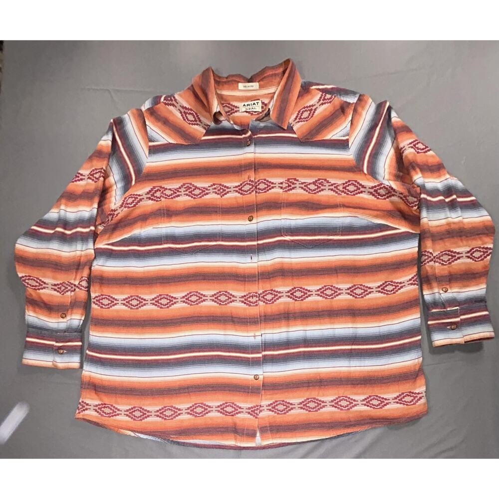 Ariat Shirt Mens 2XL Orange Stripe Relaxed Fit Western Long Sleeve Button Up
